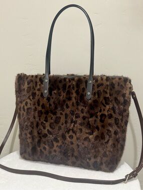 Handmade Leopard Print Real Mink Fur Oversized Tote, Includes Crossbody Strap
